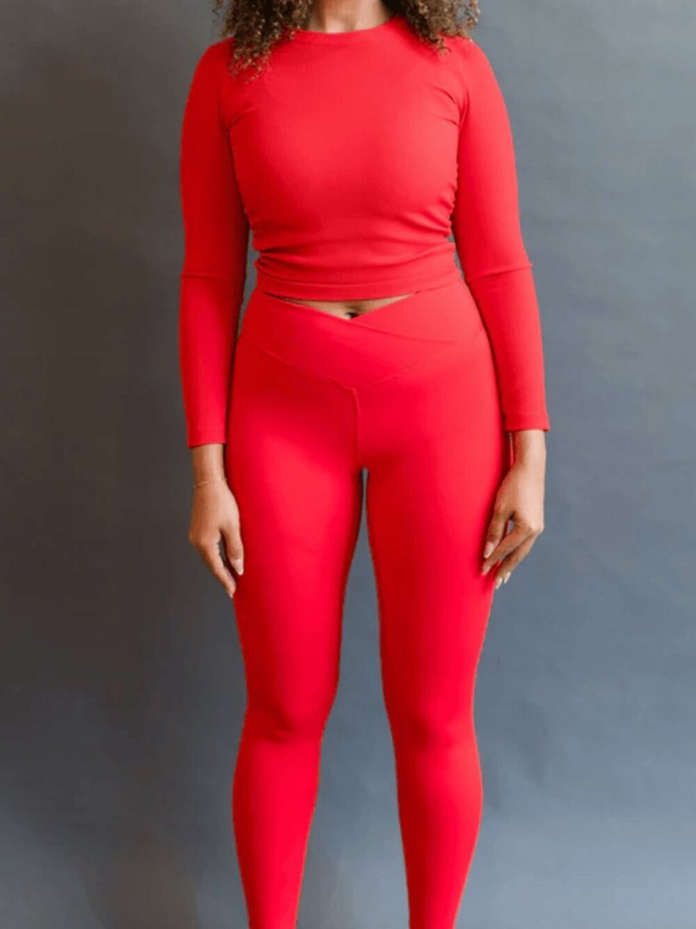 Salt Project Cherry Red Matching Set Ribbed Baby Tee & Crossover Leggings Small